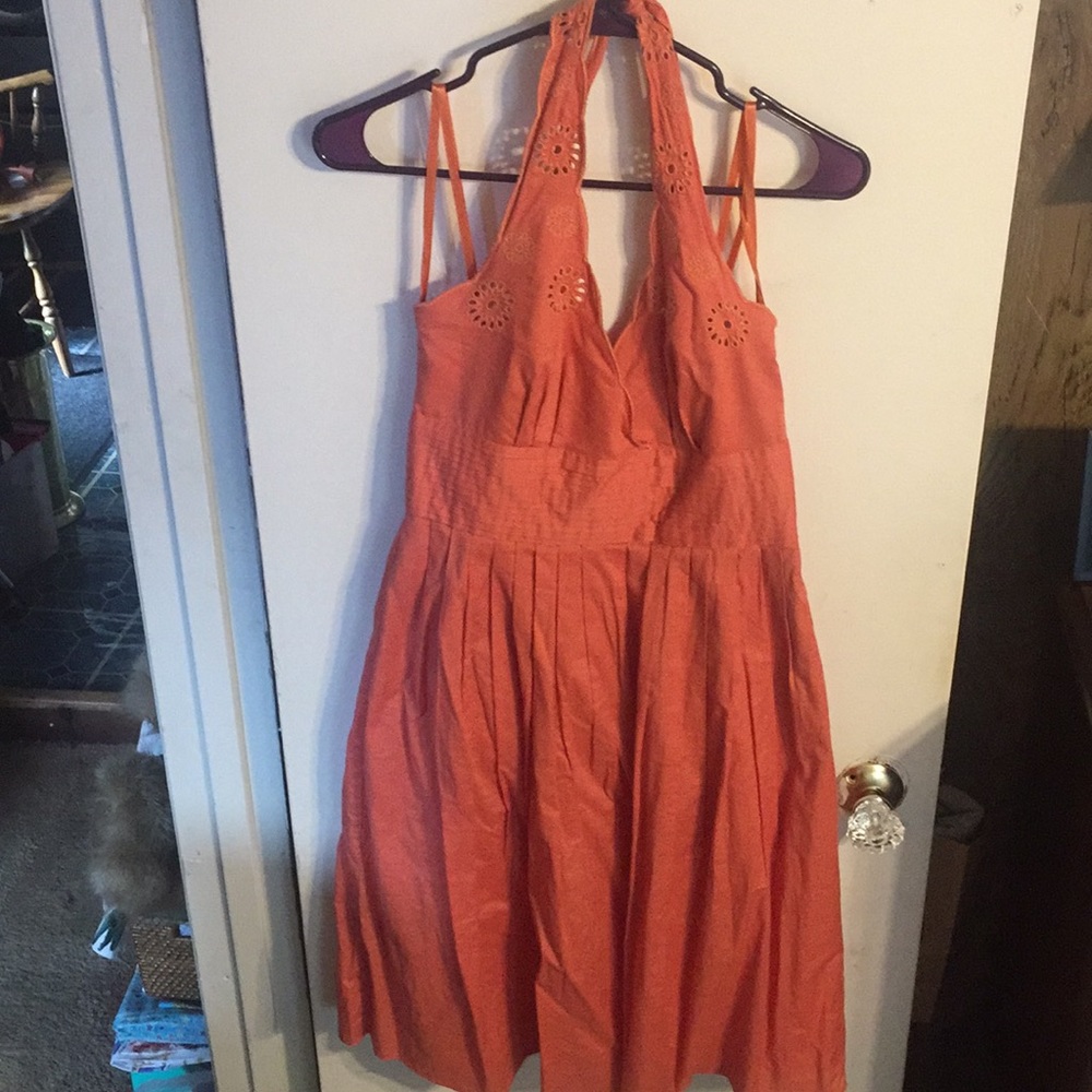 Max & Cleo halter eye lit lace orange dress